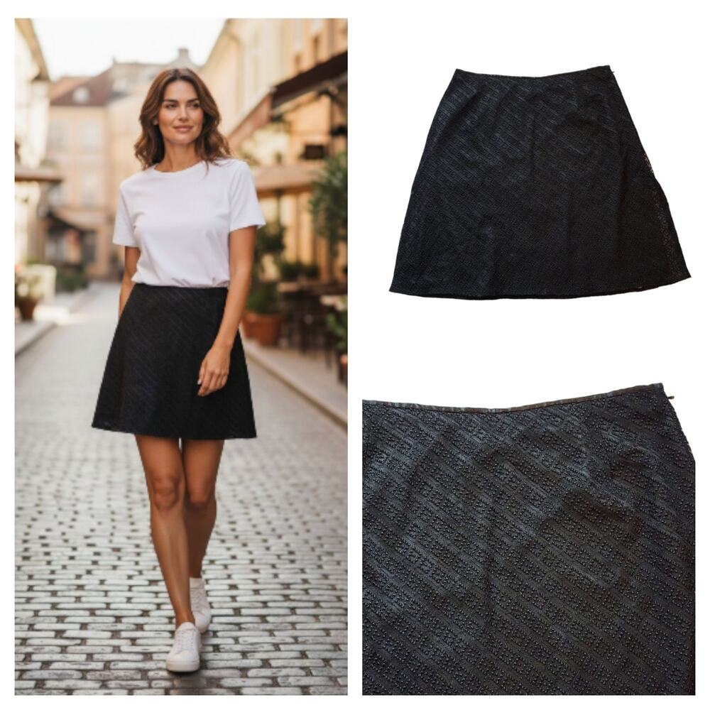 NY & Co Womens A-Line Skirt Size 8 Black Lace Overlay Knee Length Lined